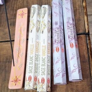 White sage vanilla & vanilla incense sticks and pink ash catcher paddle
